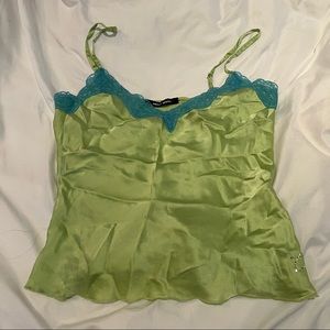 y2k lace silk cami green and blue